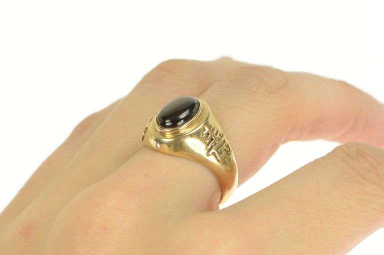 14K Yellow Gold 5.00 Ct Black Star Sapphire Chinese Happiness Ring