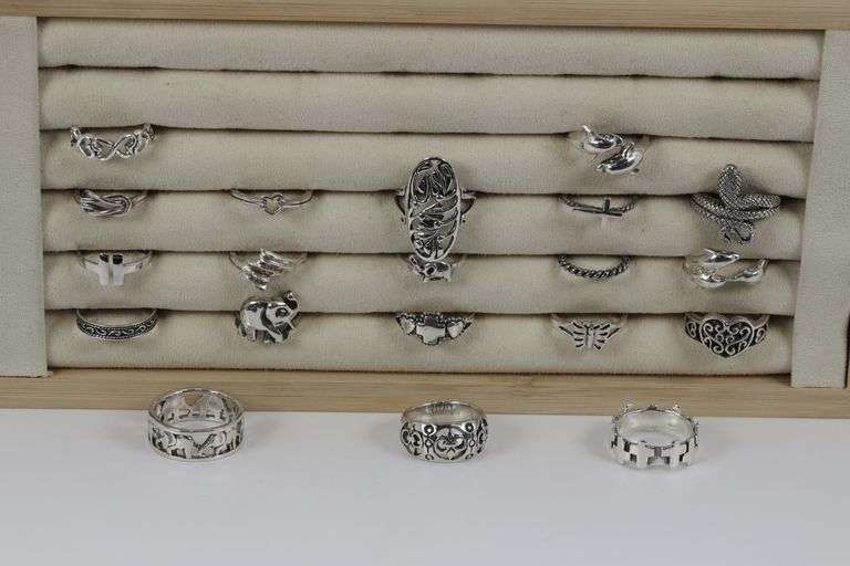Sterling Silver .925 Curated Ring Assortment Various Sizes & Styles (20 Ring Lot)