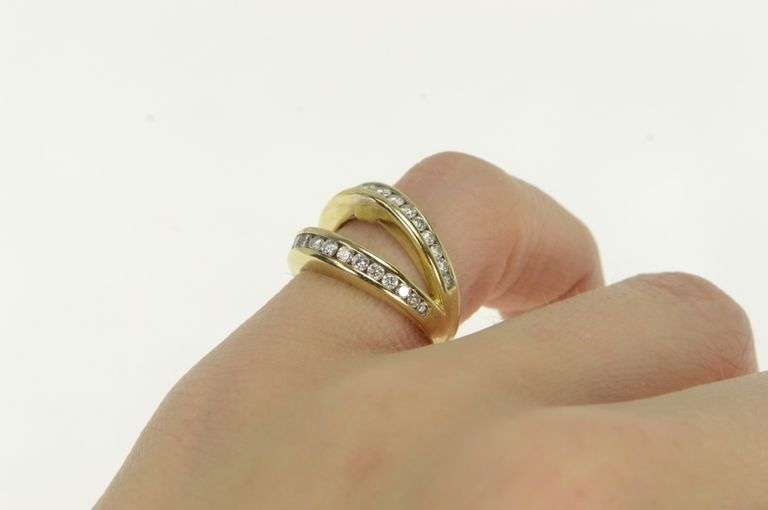 14K Yellow Gold 0.80 Ctw Diamond Split Band Statement Ring