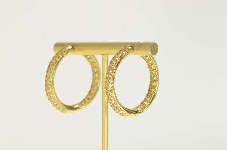 18K Yellow Gold Citrine Inside Outside 32.5mm Hoop Earrings
