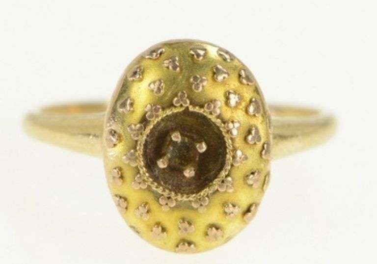 14K Yellow Gold Oval Victorian Domed Engagement Setting Ring