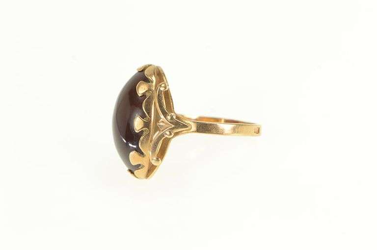 14K Yellow Gold 1950's Carnelian Cabochon Vintage Floral Ring
