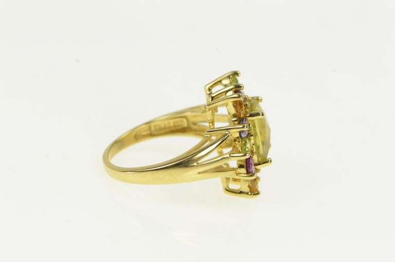 10K Yellow Gold Peridot Citrine Pink Topaz Tourmaline Cocktail Ring