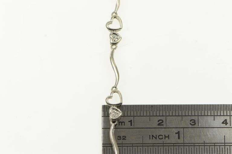 10K White Gold Heart Love Symbol Diamond Accent Vintage Bracelet