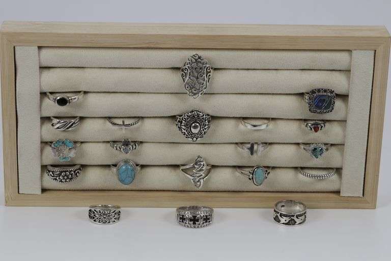 .925 Sterling Silver Ring Assortment Various Sizes & Styles (20 Ring Lot)