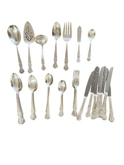 Vintage 56 Piece Monogrammed “K” Silverplate Flatware Set From Old Company Plate