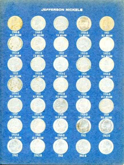 Album of 70 Jefferson Nickels 1938-1964 w/War Nickels