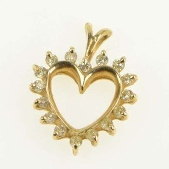 14K Yellow Gold Diamond Heart Vintage Classic Love Symbol Pendant