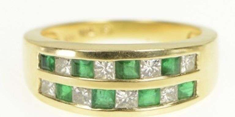14K Yellow Gold 1.70 Ctw Princess Diamond Emerald Wedding Ring