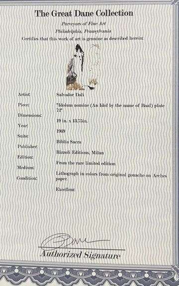 Highly Collectible and Rare Salvador Dali Original Llithograph from the  'Biblia Sacra' Suite