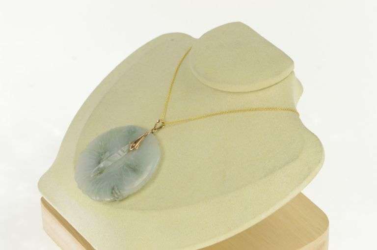 14K Yellow Gold Jadeite Pisces Astrology Sign Medallion Pendant