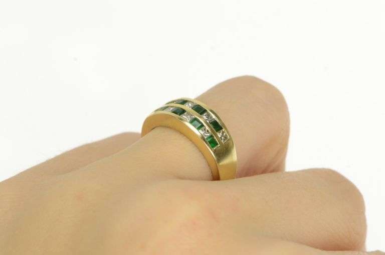 14K Yellow Gold 1.70 Ctw Princess Diamond Emerald Wedding Ring