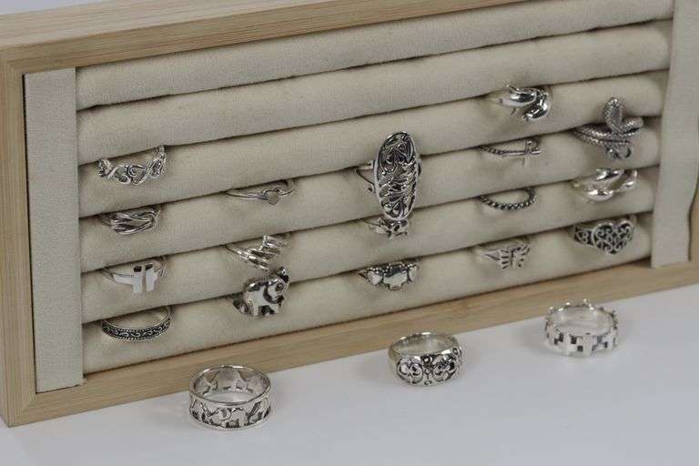 Sterling Silver .925 Curated Ring Assortment Various Sizes & Styles (20 Ring Lot)