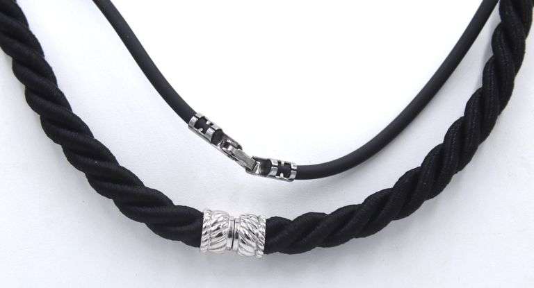 Black braided necklace with Judith Ripka 925 sterling silver clasp