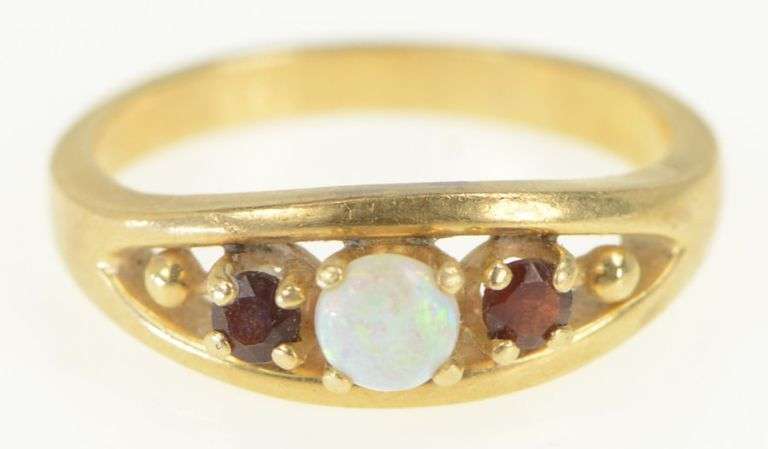 14K Yellow Gold Garnet Opal Vintage Statement Ring