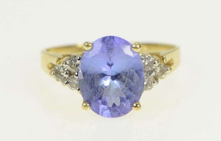 14K Yellow Gold LeVian Tanzanite Diamond Cluster Statement Ring