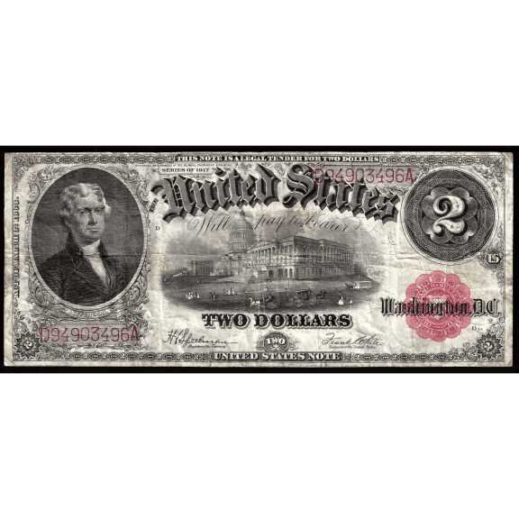 $2 1917 Legal Tender, Fr. 60 Pearl Bracelet Very Fine