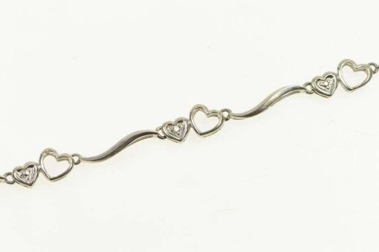 10K White Gold Heart Love Symbol Diamond Accent Vintage Bracelet