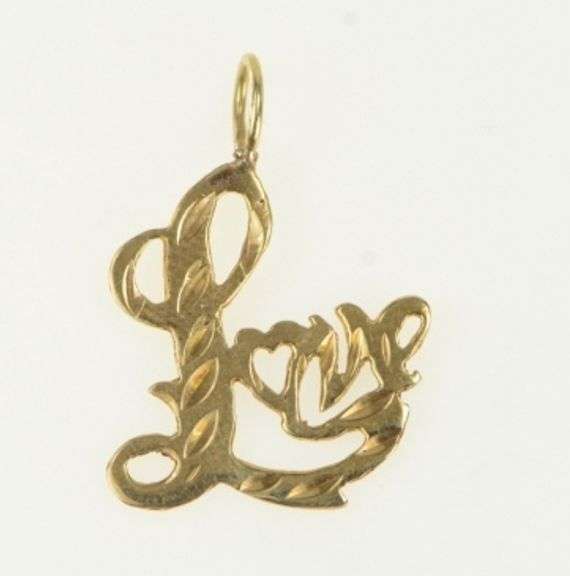 14K Yellow Gold Love Diamond Cut Romantic Charm/Pendant