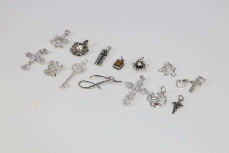Curated Set of Sterling Silver Pendants/Charms Lot of 15