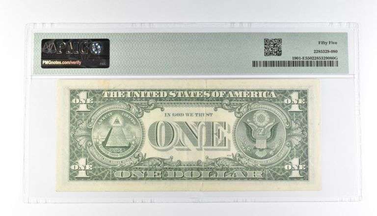 PMG 55 AU $1 1963A FRN Richmond Fr#1901-E Gutter Fold Error