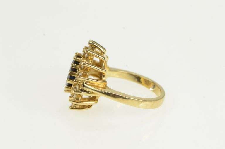 14K Yellow Gold 2.80 Ctw Sapphire Diamond Halo Engagement Ring