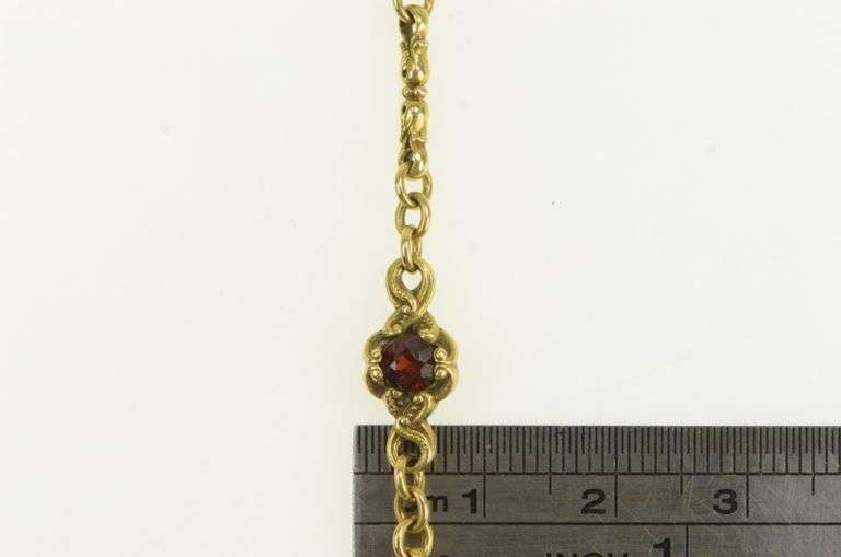 14K Yellow Gold Victorian Ornate Garnet Elaborate Chain Necklace