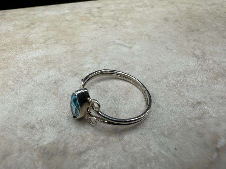 Sterling Silver Natural Gemstone Blue Topaz Ring Size 10