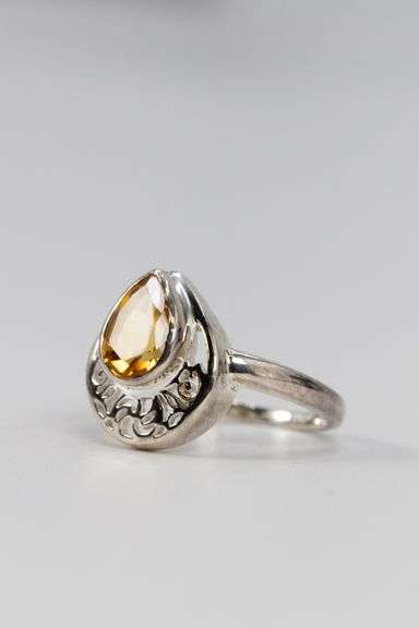 Sterling Silver Natural Citrine Gemstone Ring Size 6