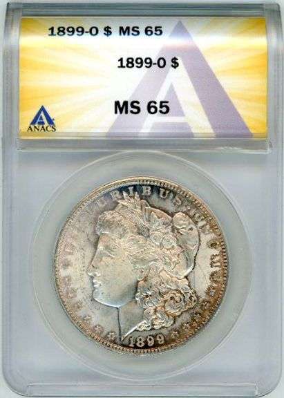 1899-O Morgan Silver Dollar in ANACS MS65
