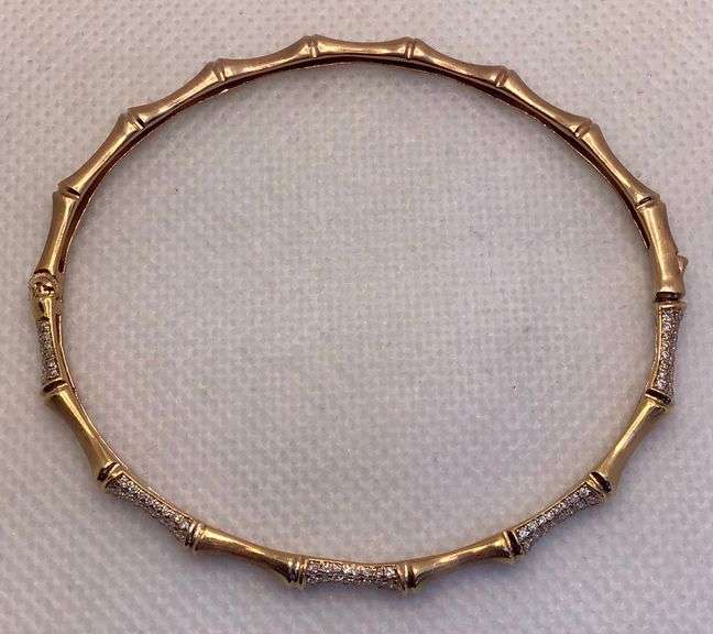 GORGEOUS 14K ROSE GOLD BAMBOO DESIGN DIAMOND BANGLE