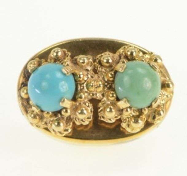 14K Yellow Gold Victorian Turquoise Slide Bracelet Charm/Pendant