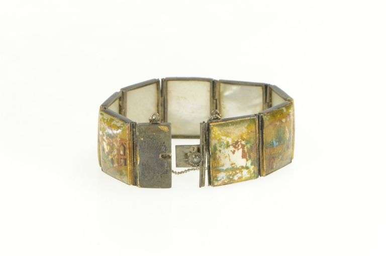 Sterling Silver Painted Mother of Pearl Middle Eastern Bracelet