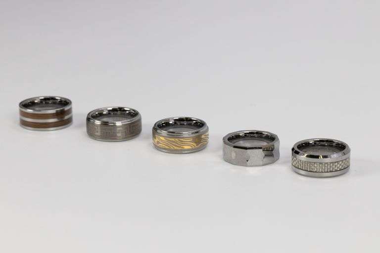 Lot of 5 Size 5 Tungsten Carbide Rings in Various Styles