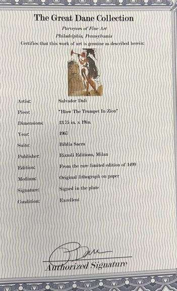 Highly Collectible and Rare Salvador Dali Original Llithograph from the  'Biblia Sacra' Suite