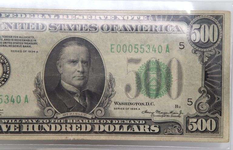 Original Five Hundred Dollar 1934 series Bill with President McKinley