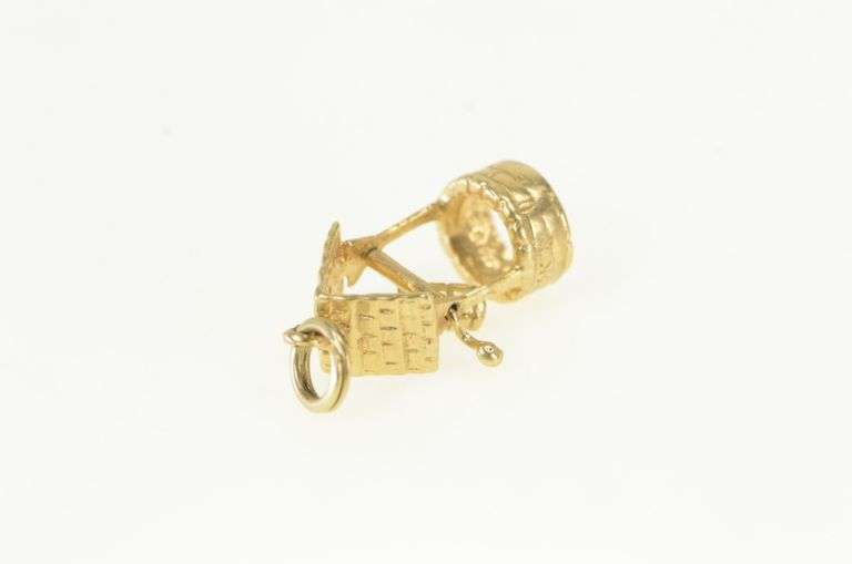 14K Yellow Gold 3D Articulated Well Bucket Vintage Charm/Pendant