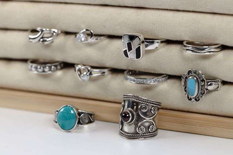 Sterling Silver Curated Ring Assortment Various Sizes & Styles (10 Ring Lot)