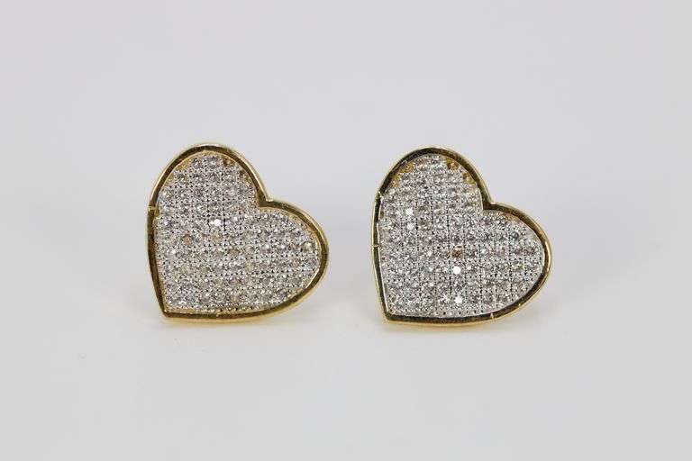 10k Yellow Gold Micro Pave White CZ Heart Love Stud Earrings