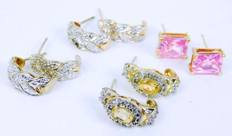 4 Pairs of Sterling Vermeil Pierced Earrings