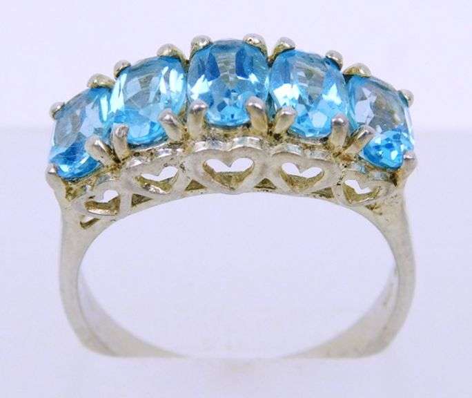 Sterling Ring of 5 Blue Topaz Stones, Size 6.5