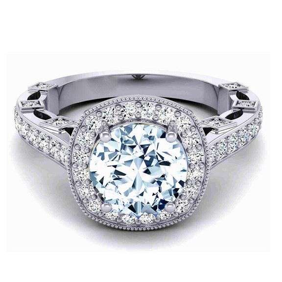 14 Kt White Gold Plated 3 Ct Ice Blue Fire Moissanite Ring