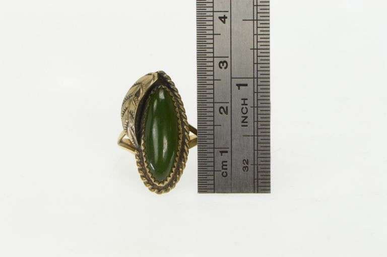 Gold Filled Nephrite Southwestern Feather Leaf Vintage Ring