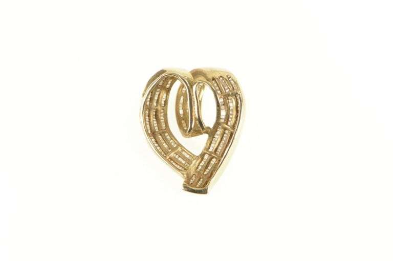 10K Yellow Gold 2.00 Ctw Baguette Diamond Curvy Heart Love Pendant