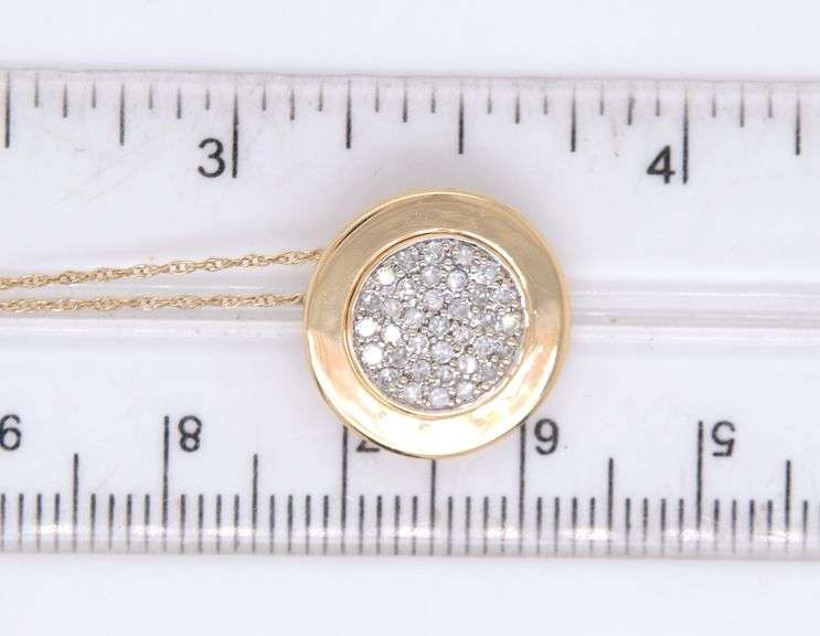 14kt Yellow gold 0.65ctw pave diamond disk pendant on chain necklace