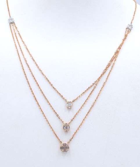 18kt Rose gold triple strand diamond necklace