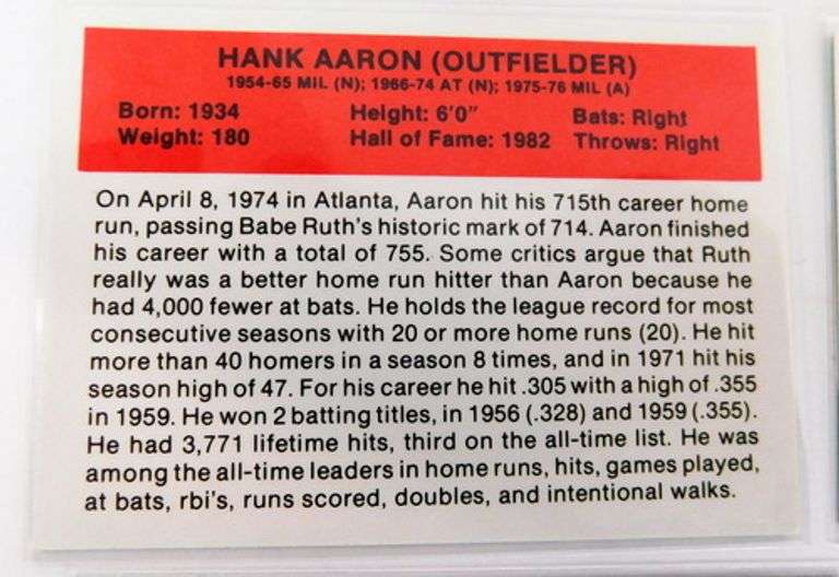 10 Baseball's All Time Greats Baseball Cards