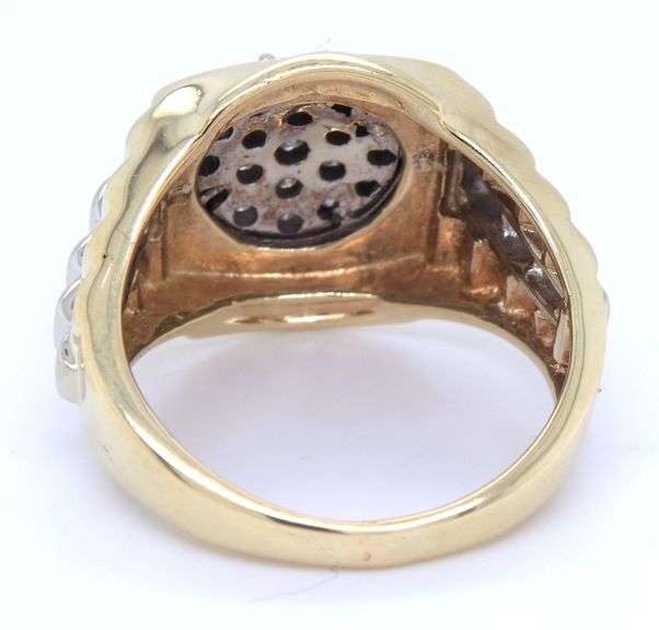 10kt Yellow gold approximate 0.35ctw diamond cluster Rolex style gent's ring