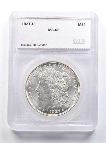 MS63 1921-D Morgan Silver Dollar SEGS