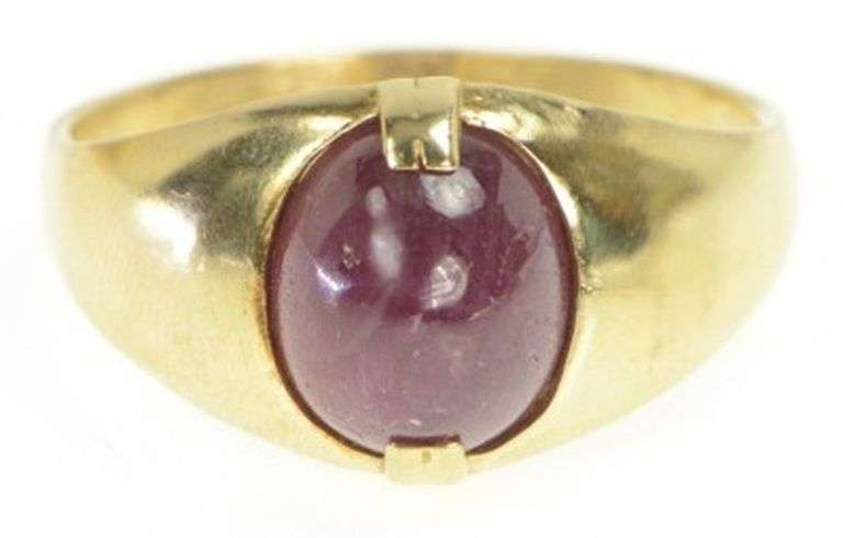 10K Yellow Gold 7.60 Ct Natural Ruby Cabochon 1960's Men's Ring